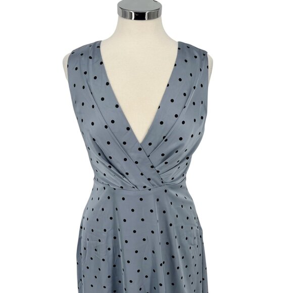 Modcloth Gill Polka Dot Sleeveless A-Line Midi Dress Knot Back Blue Size Medium - Picture 2 of 13